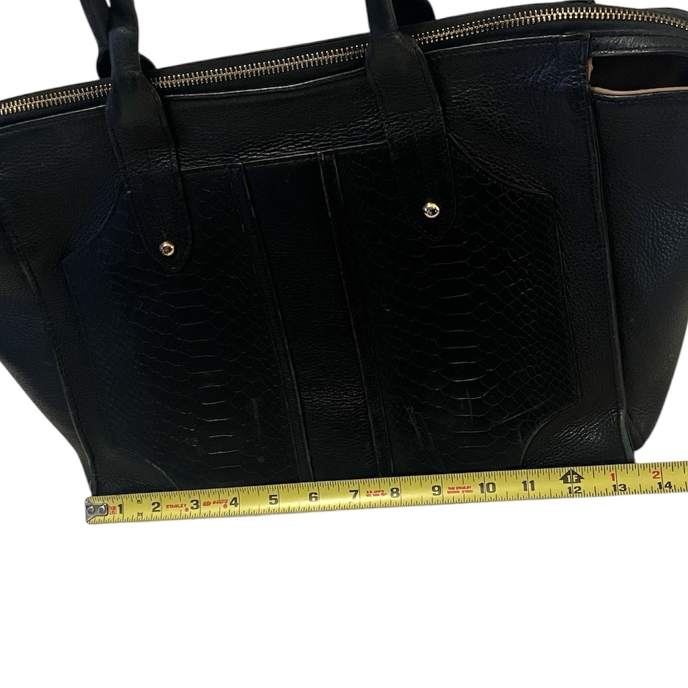 Black GiGi New York Gates Textured Leather Monogramed Contemporary Satchel Bag - Picture 6 of 14